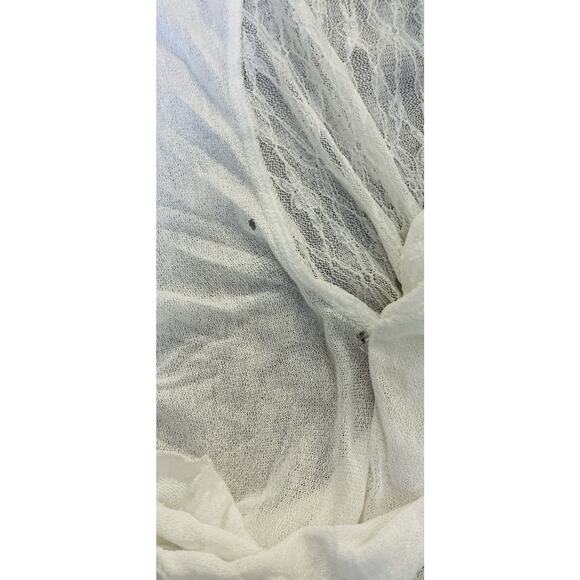 Free People Sz S June Ivory Batwing Sheer Lace Smocked Elasticized Flowy Top-REA - Picture 6 of 12